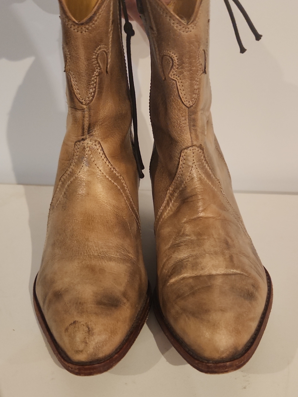 Free People Tan Leather Western Boots - Classic Pull-On Style 38